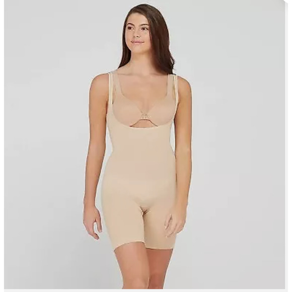 Assets Spanx Bodysuit Womens Small Tan Red Hot Label Body Slimmer Shapewear - Picture 1 of 8